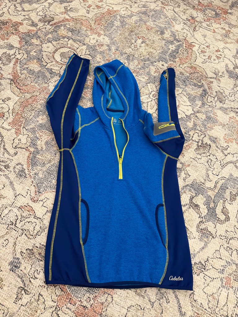 Cabela's Blue & Navy Hooded Active Pullover With Yellow Accents
